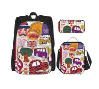 BBEXJIGY Newspaper in English Print 3-in-1 Waterproof Oxford Backpack Bundle & Lunch Bag & Pencil Pouch & Daily Use, Black, One Size