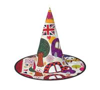 BBEXJIGY Newspaper in English Print Oxford Cloth Halloween Witch Hat - Collapsible, for Halloween/Carnival/Role-Playing