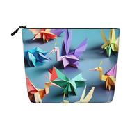 BBEXJIGY Origami Multicolor Papercraft Cranes Print Single Layer Fake Linen Like Makeup Bag Stylish Practical Organizer for Cosmetics, Black, One Size