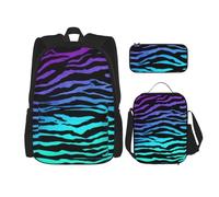 BBEXJIGY Purple Blue Green Camouflage Zebra Stripes Print 3-in-1 Waterproof Oxford Backpack Bundle & Lunch Bag & Pencil Pouch & Daily Use, Black, One Size