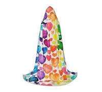 BBEXJIGY Rainbow Hearts Print Full Print Hooded Cape | Bow Tie (No Zipper) |Halloween/Cosplay/Comic Con/Themed Parties