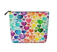 BBEXJIGY Rainbow Hearts Print Single Layer Fake Linen Like Makeup Bag Stylish Practical Organizer for Cosmetics, Black, One Size