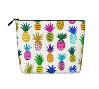 BBEXJIGY Rainbow Pineapple Print Single Layer Fake Linen Like Makeup Bag Stylish Practical Organizer for Cosmetics, Black, One Size