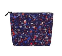 BBEXJIGY Red Blue Stars American Print Single Layer Fake Linen Like Makeup Bag Stylish Practical Organizer for Cosmetics, Black, One Size