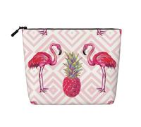 BBEXJIGY Red Flamingo Pineapple Print Single Layer Fake Linen Like Makeup Bag Stylish Practical Organizer for Cosmetics, Black, One Size
