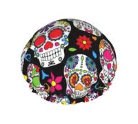 BBEXJIGY Reusable Shower Cap Double Layer Sugar Skulls Print Shower Cap for Men Women