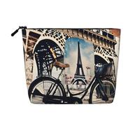 BBEXJIGY Romantic Paris Eiffel Tower Bycicle Print Single Layer Fake Linen Like Makeup Bag Stylish Practical Organizer for Cosmetics, Black, One Size
