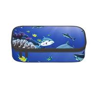 BBEXJIGY Shark Swimming Under the Sea Print Large - Capacity Cosmetic Makeup Organizer Bag: Designed for Eyebrow Pencils, Black, One Size