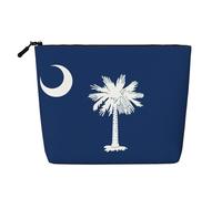 BBEXJIGY South Carolina Flag Print Single Layer Fake Linen Like Makeup Bag Stylish Practical Organizer for Cosmetics, Black, One Size
