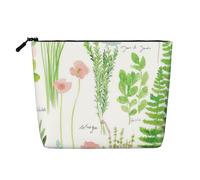 BBEXJIGY Springtime Herb Garden Print Single Layer Fake Linen Like Makeup Bag Stylish Practical Organizer for Cosmetics, Black, One Size
