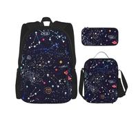 BBEXJIGY Star Constellation Map Print 3-in-1 Waterproof Oxford Backpack Bundle & Lunch Bag & Pencil Pouch & Daily Use, Black, One Size