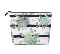 BBEXJIGY Striped succulents Print Single Layer Fake Linen Like Makeup Bag Stylish Practical Organizer for Cosmetics, Black, One Size