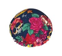 BBEXJIGY Sugar and Skulls and Flowers Print Double Layer Shower Cap Reusable Shower Caps for Women Men