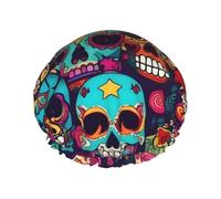 BBEXJIGY Sugar Skulls Print Double Layer Shower Cap Reusable Shower Caps for Women Men