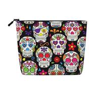 BBEXJIGY Sugar Skulls Print Single Layer Fake Linen Like Makeup Bag Stylish Practical Organizer for Cosmetics, Black, One Size