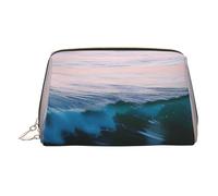 BBEXJIGY Sunset and Sunrise with Ocean Sea Waves Print Leather Travel Toiletry Bag for Women Toiletries Cosmetic Bag Makeup Bag