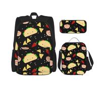 BBEXJIGY Tuesday Party Print 3-in-1 Waterproof Oxford Backpack Bundle & Lunch Bag & Pencil Pouch & Daily Use, Black, One Size