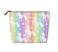BBEXJIGY Unicorns On Colorful Stripes Print Single Layer Fake Linen Like Makeup Bag Stylish Practical Organizer for Cosmetics, Black, One Size