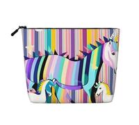 BBEXJIGY Unicorns On Colorful Stripes Print Single Layer Fake Linen Like Makeup Bag Stylish Practical Organizer for Cosmetics, Black, One Size