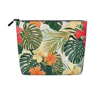BBEXJIGY Vegetation Leaves with Hibiscus Flowers Print Single Layer Fake Linen Like Makeup Bag Stylish Practical Organizer for Cosmetics, Black, One Size, Black, One Size
