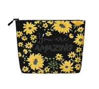 BBEXJIGY Wild Daisy Flower Print Single Layer Fake Linen Like Makeup Bag Stylish Practical Organizer for Cosmetics, Black, One Size