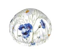 BBEXJIGY Wild Flowers and Cornflowers Daisies Print Double Layer Shower Cap Reusable Shower Caps for Women Men