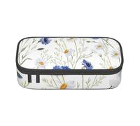 BBEXJIGY Wild Flowers and Cornflowers Daisies Print Large - Capacity Cosmetic Makeup Organizer Bag: Designed for Eyebrow Pencils, Black, One Size