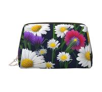 BBEXJIGY Wild Flowers and Cornflowers Daisies Print Leather Travel Toiletry Bag for Women Toiletries Cosmetic Bag Makeup Bag