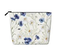 BBEXJIGY Wild Flowers and Cornflowers Daisies Print Single Layer Fake Linen Like Makeup Bag Stylish Practical Organizer for Cosmetics, Black, One Size