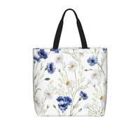 BBEXJIGY Wild Flowers and Cornflowers Daisies Print Women's Portable Tote Bag - Large Shopper for Beach,Travel,Gym | Summer Handbag