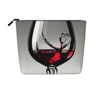 BBEXJIGY Wine Glass Print Single Layer Fake Linen Like Makeup Bag Stylish Practical Organizer for Cosmetics, Black, One Size