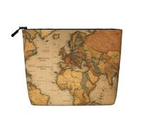 BBEXJIGY World Map Print Single Layer Fake Linen Like Makeup Bag Stylish Practical Organizer for Cosmetics, Black, One Size