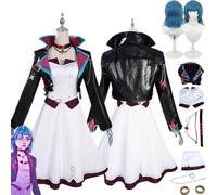 bbganlian Anime Arcane Season 2 Jinx Cosplay Costume Outfit Role Play Vi Caitlyn Uniform Full Set Halloween Party Carnival Dress Up Suit with Wig Ear Clips for Women (XS)