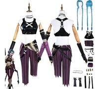 bbganlian Anime Arcane Season 2 Jinx Cosplay Costume Outfit Role Play Vi Caitlyn Uniform Full Set Halloween Party Carnival Dress Up Suit with Wig Headdress for Women (L)