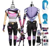 bbganlian Anime Arcane Season 2 Jinx New Skin Cosplay Costume Outfit Role Play Vi Caitlyn Uniform Full Set Halloween Party Carnival Dress Up Suit with Wig for Women (XXL)