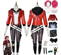 bbganlian Anime Arcane Season 2 Vi New Skin Cosplay Costume Outfit Role Play Jinx Caitlyn Uniform Full Set Halloween Party Carnival Dress Up Suit with Wig for Women (L)
