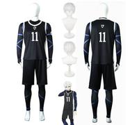 bbganlian Anime Blue Lock Nagi Seishiro Cosplay Costume Outfit Michael Kaiser Role Play Uniform Full Set Halloween Carnival Party Dress Up Suit with Wig for Men (S)