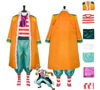 bbganlian Anime Character Buggy Cosplay Costume Outfit One Piece Monkey D Luffy Portgas D Ace Uniform Yellow Cape Full Set Halloween Party Carnival Dress Up Suit for Men Boys (M)