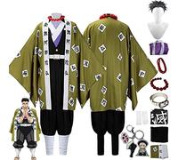 bbganlian Anime Character Himejima Gyomei Cosplay Costume Outfit Iguro Obanai Kanroji Mitsuri Role Play Uniform Full Set Halloween Party Carnival Dress Up Suit with Wig for Men (S)