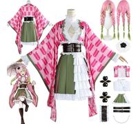 bbganlian Anime Character Kanroji Mitsuri 5th Anniversary Cosplay Costume Outfit Demon Slayer Uniform Full Set Halloween Party Carnival Dress Up Suit with Wig Headdress for Women (S)