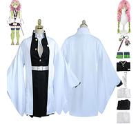 bbganlian Anime Character Kanroji Mitsuri Cosplay Costume Outfit Demon Slayer Uniform Cloak Full Set Halloween Party Carnival Dress Up Suit with Wig Headdress Keychain for Women (L)