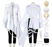 bbganlian Anime Character Luka Cosplay Costume Outfit Alien Stage Mizi Ivan Hyuna Role Play White Uniform Full Set Halloween Party Carnival Dress Up Suit with Wig for Men (L)