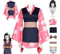 bbganlian Anime Character Makomo Cosplay Costume Outfit Demon Slayer Kanroji Mitsuri Uniform Full Set Halloween Party Carnival Dress Up Suit with Wig Mask for Women Girls (S)