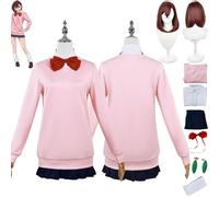 bbganlian Anime Character Momo Ayase Cosplay Costume Outfit Dandadan Aira Shiratori Pink Uniform Full Set Halloween Party Carnival Dress Up Suit with Wig Earrings for Women (XS)
