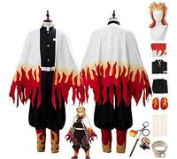 bbganlian Anime Character Rengoku Kyoujurou Cosplay Costume Outfit Demon Slayer Iguro Obanai Uniform Full Set Halloween Party Carnival Dress Up Suit with Wig Keychain for Men (M)