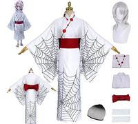 bbganlian Anime Character Rui Cosplay Costume Outfit Demon Slayer Kanroji Mitsuri Uniform White Cloak Full Set Halloween Party Carnival Dress Up Suit with Wig for Women (S)