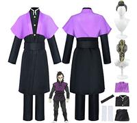 bbganlian Anime Character Shinazugawa Genya Cosplay Costume Outfit Demon Slayer Kamado Tanjirou Uniform Full Set Halloween Party Carnival Uniform Dress Up Suit with Wig for Men (S)