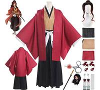 bbganlian Anime Character Tsugikuni Yoriichi Cosplay Costume Outfit Kanroji Mitsuri Uniform Full Set Halloween Carnival Dress Up Suit with Wig Earrings Tattoo Stickers for Men (S)