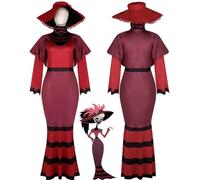 bbganlian Anime Hazbin Hotel Rosie Cosplay Costume Outfit Charlie Morningstar Role Play Uniform Dresses Full Set Halloween Carnival Party Dress Up Suit with Hat for Women Girls (S)
