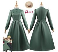 bbganlian Anime Howl's Moving Castle Sophie Cosplay Costume Outfit Role Play Uniform Dark Green Dresses Full Set Halloween Party Carnival Dress Up Suit with Hat for Women Girls (S)